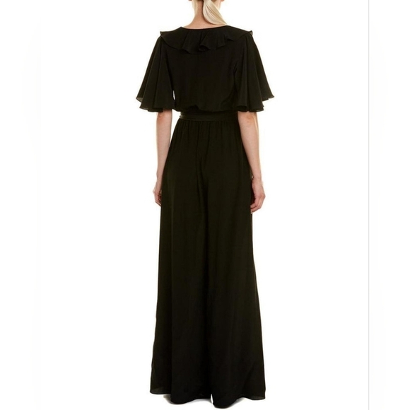 Michael Kors Collection Women’s Silk Jumpsuit Ruffle V-Neck Flutter Sleeve Black - Picture 5 of 16